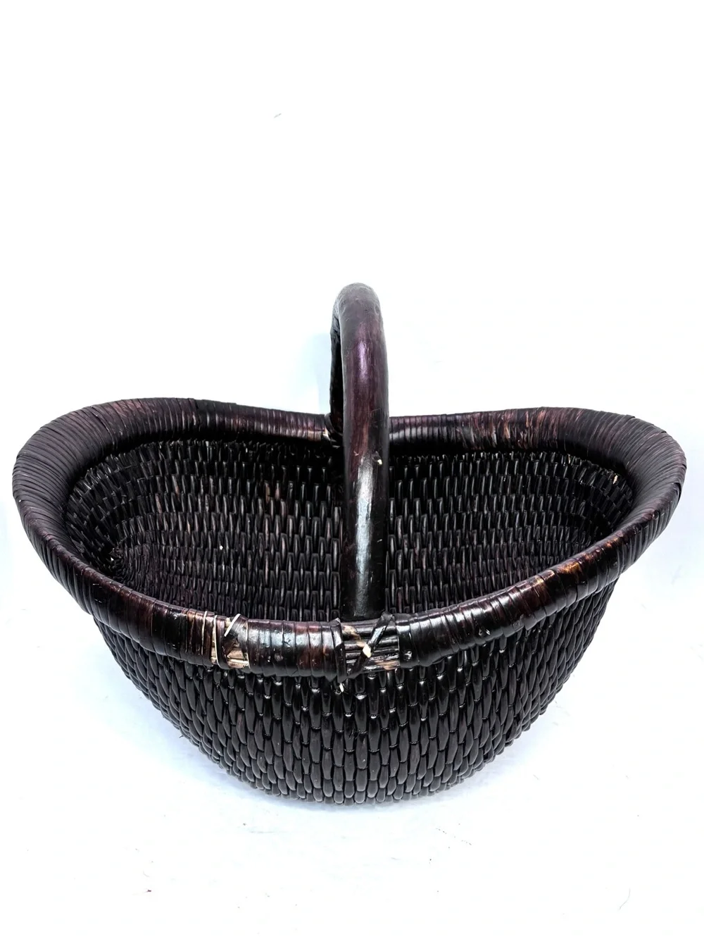 Vintage-Inspired Wicker Basket Brown Willow Large Handwoven One Handle